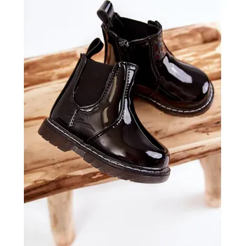 Dívčí obuv Dětské Lakované zateplené boty černé Porky 34