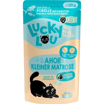Krmivo pro kočku 16x125g Lucky Lou Kitten - drůbež a pstruh