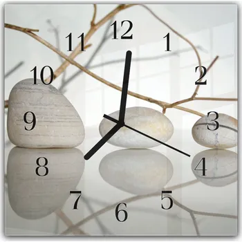 Hodiny Glasdekor Nástěnné hodiny 30x30cm bílé kameny a odraz na hladině Materiál: plexi
