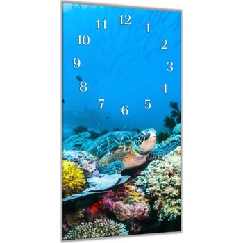 Hodiny Glasdekor Nástěnné hodiny 30x60cm mořská želva pod hladinou Materiál: plexi