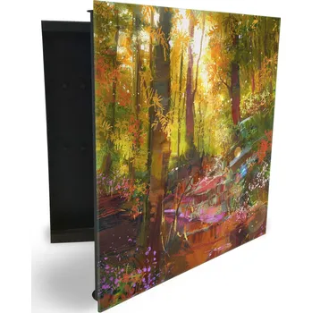 Skříňka na klíč Glasdekor skříňka na klíče - malovaný les s květy Otevírání: Levé, Barva skříňky: Černá