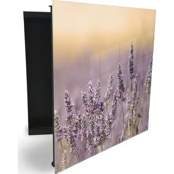 Skříňka na klíč Glasdekor skříňka na klíče - květy levandule v ranním slunci Otevírání: Pravé, Barva skříňky: Bílá