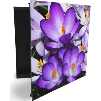 Skříňka na klíč Glasdekor skříňka na klíče - květ fialový krokus Otevírání: Pravé, Barva skříňky: Černá