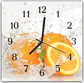 Hodiny Glasdekor Nástěnné hodiny 30x30cm ovoce ve vodě pomeranč Materiál: plexi