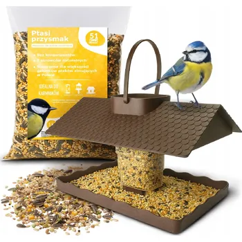 Krmítko pro ptáka KRMÍTKO PRO PTÁKY DOMEČEK BUDKA NA ZRNO KRMIVO + KRMIVO SE SLUNEČNICÍ 1 KG
