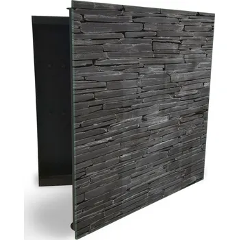 Železářství Glasdekor skříňka na klíče - obklad textura černý kámen Otevírání: Levé, Barva skříňky: Bílá