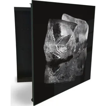 Skříňka na klíč Glasdekor skříňka na klíče - dvě ledové kostky na černém podkladu Otevírání: Levé, Barva skříňky: Bílá