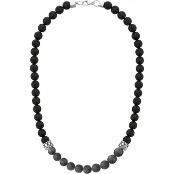 Náhrdelník Manoki Pánský korálkový náhrdelník Marco - 8 mm larvikit a onyx X-NH1356/50 Šedá 50 cm