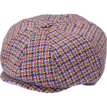 Čepice Fiebig - Headwear since 1903 Pánská objemná 8-dilná fialová vlněná bekovka - Fiebig - Harris Tweed Velikost: 55 cm (S)