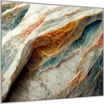 Obklad Glasdekor Sklo do kuchyně modrý, bílý a oranžový mramor Rozměry skla do kuchyně: 50 x 50 cm