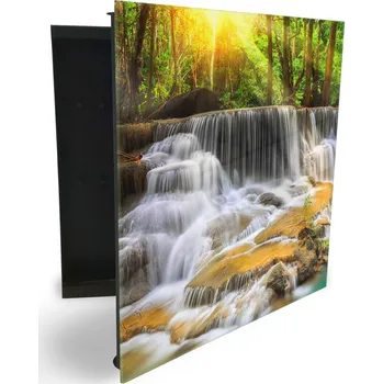 Skříňka na klíč Glasdekor skříňka na klíče - les, slunce a vodopády Otevírání: Levé, Barva skříňky: Černá