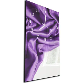 Hodiny Glasdekor Nástěnné hodiny 30x60cm fialová tkanina satén Materiál: plexi