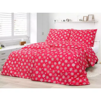 Povlečení Vánoční bavlněné povlečení - bílé vločky na červené 140x200+70x90