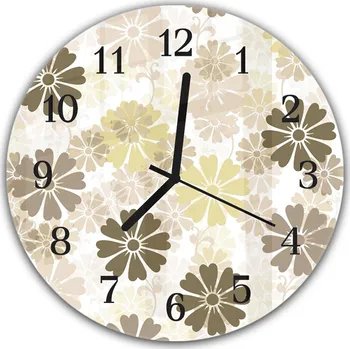 Hodiny Glasdekor Nástěnné hodiny kulaté pr.30cm malované hnědo béžové retro květy Materiál: plexi