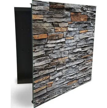 Skříňka na klíč Glasdekor skříňka na klíče - šedo hnědá zeď kámen Otevírání: Levé, Barva skříňky: Bílá