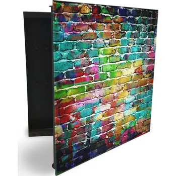 Skříňka na klíč Glasdekor skříňka na klíče - cihlová zeď mnoha barev Otevírání: Pravé, Barva skříňky: Černá