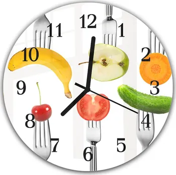 Hodiny Glasdekor Nástěnné hodiny kulaté pr.30cm zelenina a ovoce na vidličce Materiál: plexi