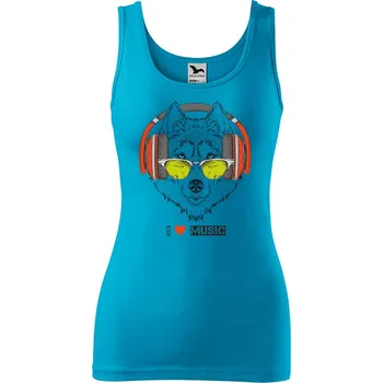 DOBRÝ TRIKO Dámské tílko s potiskem I love music Velikost: M, Barva: Tyrkysová