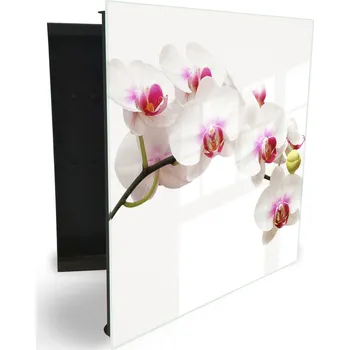 Skříňka na klíč Glasdekor skříňka na klíče - květ orchideje na bílém podkladu Otevírání: Levé, Barva skříňky: Černá