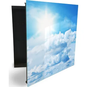 Skříňka na klíč Glasdekor skříňka na klíče - mraky a slunce na obloze Otevírání: Pravé, Barva skříňky: Bílá