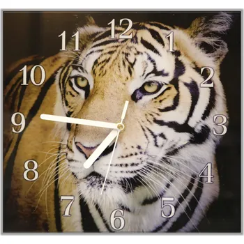 Hodiny Glasdekor Nástěnné hodiny 30x30cm šelma tygr zlatý Materiál: plexi