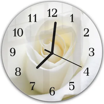 Hodiny Glasdekor Nástěnné hodiny kulaté pr.30cm detail květu bílé růže Materiál: plexi