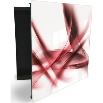 Skříňka na klíč Glasdekor skříňka na klíče - tmavě červená abstrakce na bílém Otevírání: Levé, Barva skříňky: Bílá