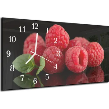 Hodiny Glasdekor Nástěnné hodiny ovoce maliny černé pozadí 30x60cm Materiál: plexi