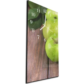 Hodiny Glasdekor Nástěnné hodiny zelené jablka na dřevě 30x60cm sklo