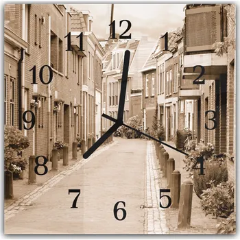 Hodiny Glasdekor Nástěnné hodiny 30x30cm městská klidná boční ulička Materiál: plexi