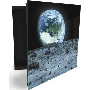 Skříňka na klíč Glasdekor skříňka na klíče - měsíc, země, vesmír Otevírání: Levé, Barva skříňky: Černá