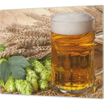 Glasdekor Ochranná deska čepované pivo, ječmen a chmel Rozměr V/Š: 55x90 cm, Lepení na zeď: Bez lepení na zeď