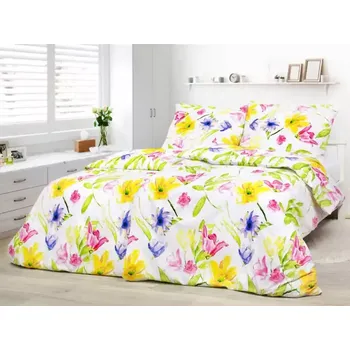 Povlečení Bavlněné povlečení - žluté květy s tulipány 200x220+ 2ks 70x90