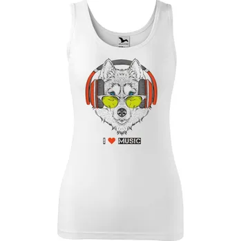 Dámské tílko s potiskem I love music vlk Velikost: XL, Barva: Bílá