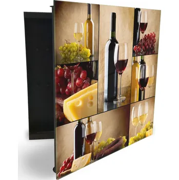 Skříňka na klíč Glasdekor skříňka na klíče - láhev, sklenice a hrozny vína Otevírání: Pravé, Barva skříňky: Bílá