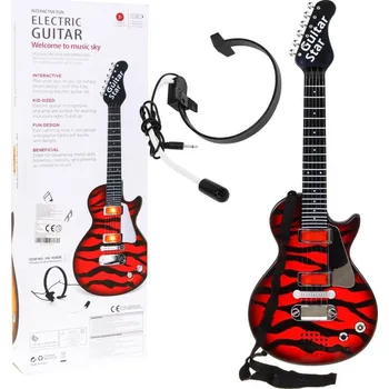 Hudební nástroj pro děti Ramiz Elektrická kytara pro děti 3+ červená + sluchátka s mikrofonem + světelné zvuky