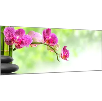 Obraz Glasdekor Obraz skleněný květy růžové orchideje na stonku a bambus Rozměry-obdélník V/Š: 30 x 60 cm