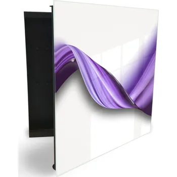 Skříňka na klíč Glasdekor skříňka na klíče - zakroucená fialová vlna na bílém Otevírání: Levé, Barva skříňky: Bílá