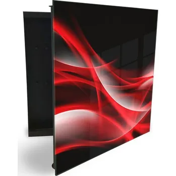 Skříňka na klíč Glasdekor skříňka na klíče - rudě červená abstrakce na černém Otevírání: Pravé, Barva skříňky: Bílá