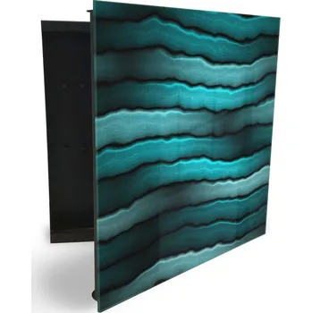 Skříňka na klíč Glasdekor skříňka na klíče - tyrkysový abstrakt Otevírání: Levé, Barva skříňky: Bílá