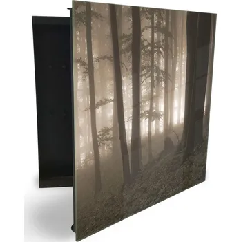 Skříňka na klíč Glasdekor skříňka na klíče - tajemný les v mlze Otevírání: Levé, Barva skříňky: Bílá