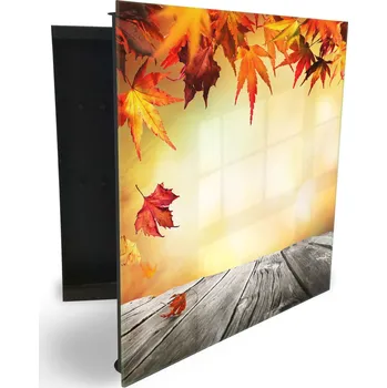 Skříňka na klíč Glasdekor skříňka na klíče - podzimní pozadí a dřevěná prkna Otevírání: Pravé, Barva skříňky: Černá