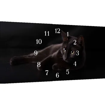 Hodiny Glasdekor Nástěnné hodiny 30x60cm černá kočka na černém Materiál: plexi