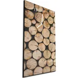 Glasdekor Nástěnné hodiny 30x60cm poskládané kůly dřeva Materiál: kalené sklo