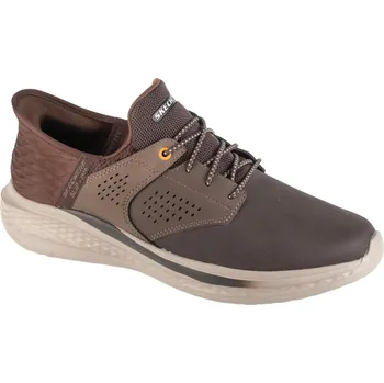 Pánská obuv Hnědé pánské kožené tenisky Skechers Slip-Ins: Slade - Macklin 210890-CHOC Velikost: 46