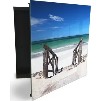 Skříňka na klíč Glasdekor skříňka na klíče - staré dřevěné schody vedoucí na pláž u moře Otevírání: Levé, Barva skříňky: Černá