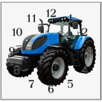 Hodiny Glasdekor Nástěnné hodiny 30x30cm modrý traktor NewH Materiál: plexi