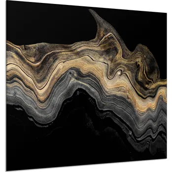 Glasdekor Design sklo abstraktní zlatý mramor, černé pozadí Rozměr V/Š: 34 x 34 cm