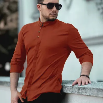 Pánská košile Pánská košile XXL, ležérní, s dlouhým rukávem, střih slim, bavlna, cihlově červená