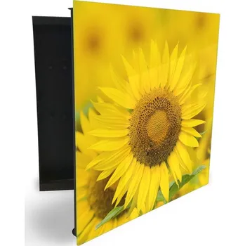 Skříňka na klíč Glasdekor skříňka na klíče - detail květ slunečnice Otevírání: Pravé, Barva skříňky: Černá